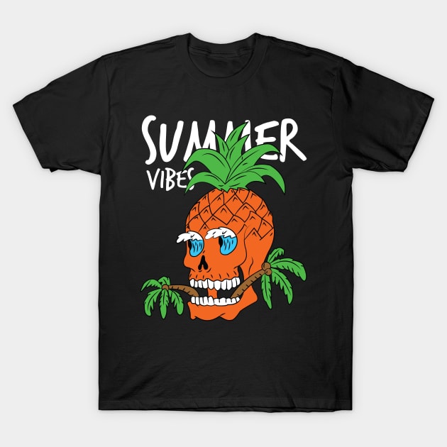 Funny skull pineapple with palm trees T-Shirt by Shadowbyte91